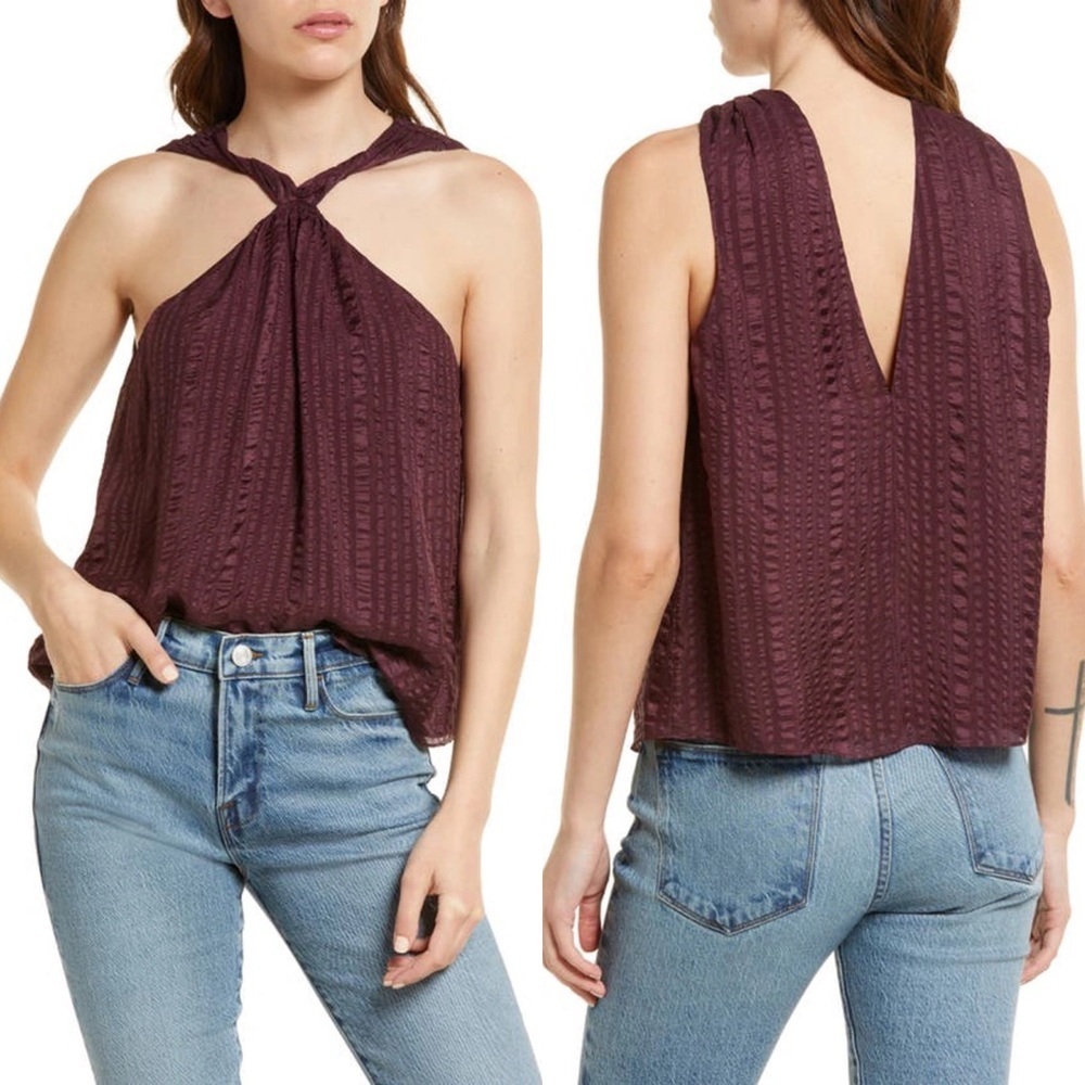 NEW Frame 100% Silk Draped Texture Halter Top Size Medium Blouse Purple Boho M
